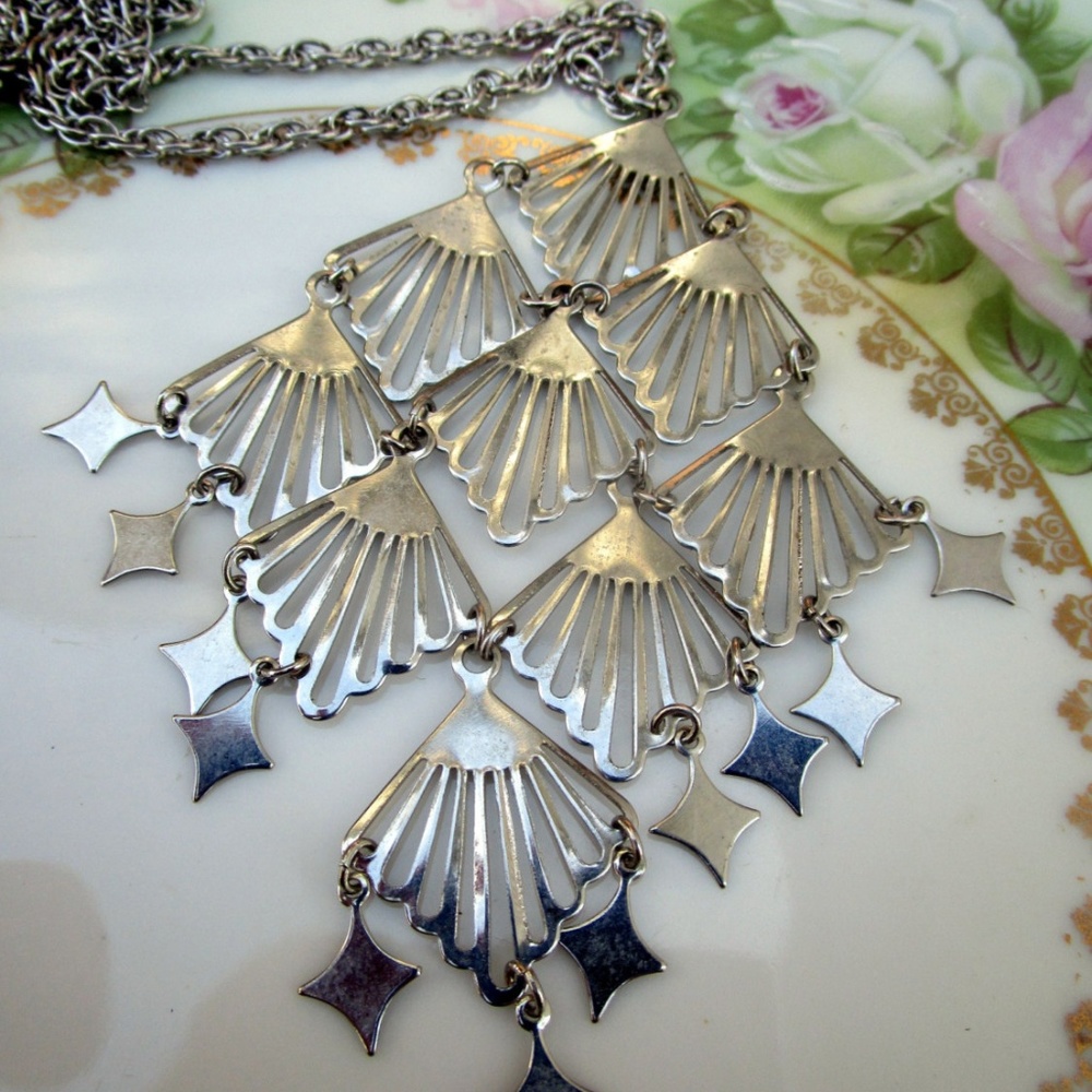 Vintage Silvertone Large Statement Dangle Pendant - image 1